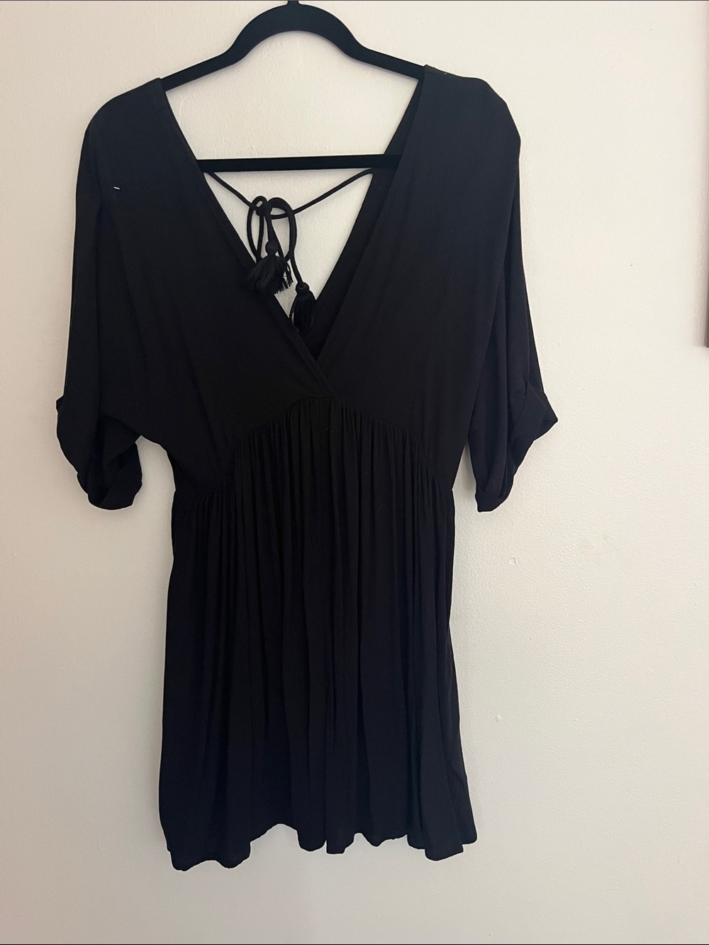 O'Neill Black V-Neck Tie-Back swing dress with Tassel Detail